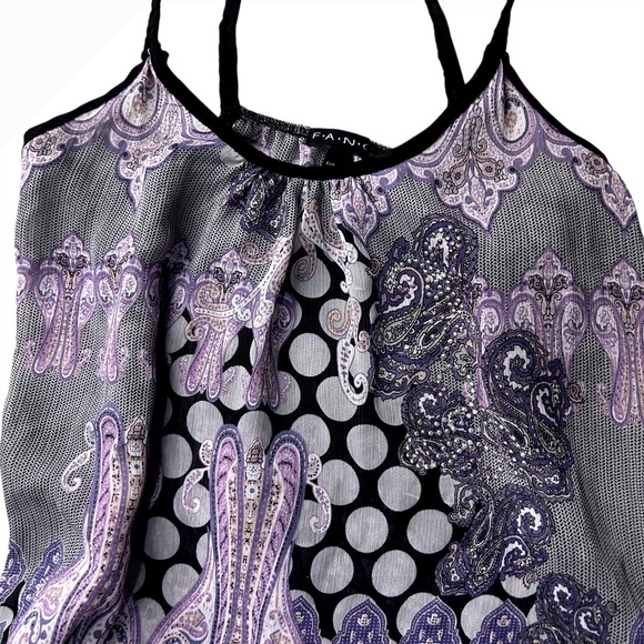 Y2K Paisley Polka Dot Tank Top Sleeveless‎ Purple Gray Blouse M - Picture 2 of 5